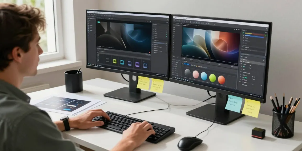 Efficient digital workspace using 截图软件 with dual monitors and productivity tools.
