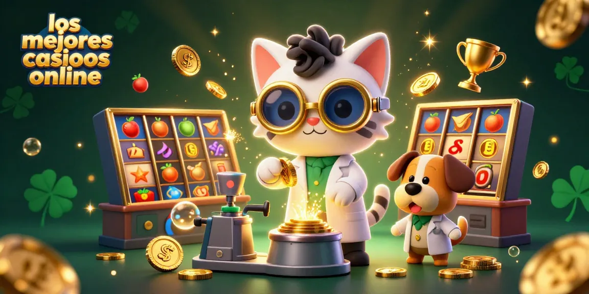 Descubre los mejores casinos online a través de una ilustración vibrante y dinámica con elementos de juego.