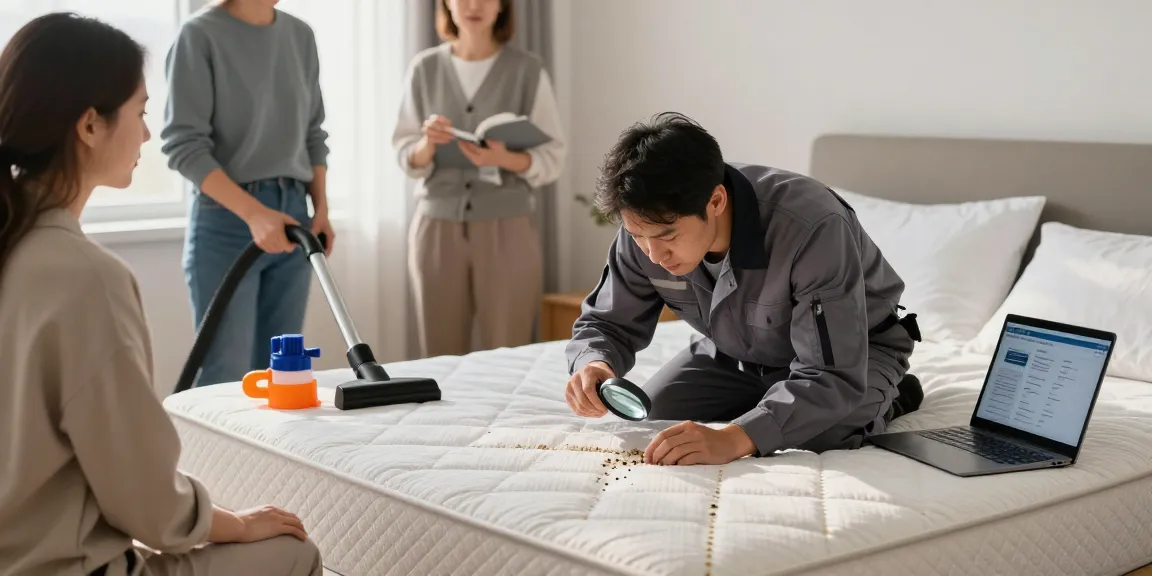 Expert bed bug treatment inspection in a well-lit bedroom, showcasing effective solutions to pest problems.