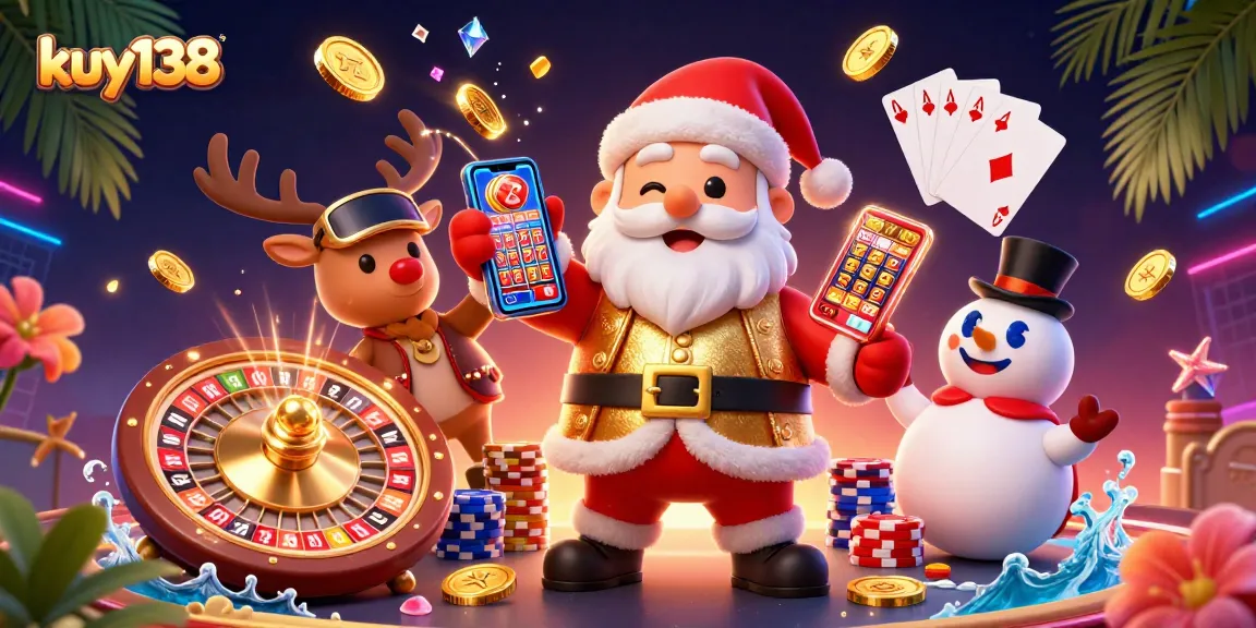 Menangkan jackpot slots kuy138 dengan Santa Claus 3D di kasino dengan hiasan gemerlap.