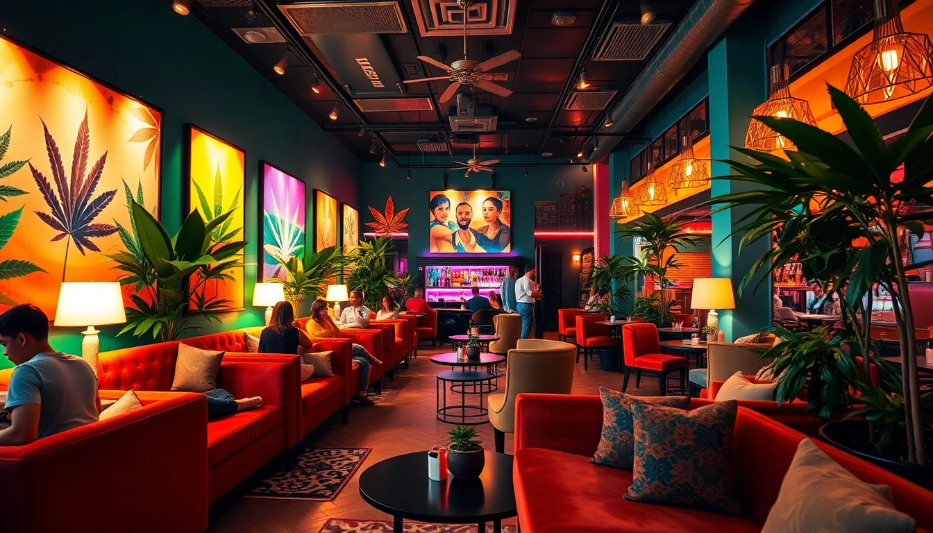 Guests enjoying the festive atmosphere at Clubs Cannabis Lloret De Mar with vibrant decor.