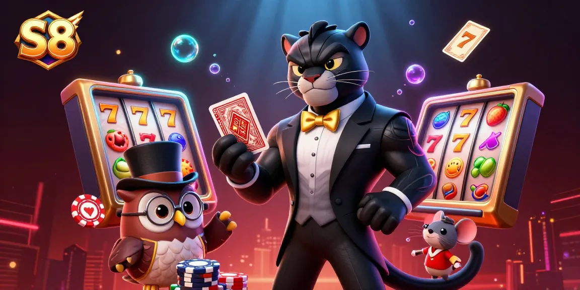 S8 offers exciting gameplay with a stylish panther dealing cards and an owl with poker chips