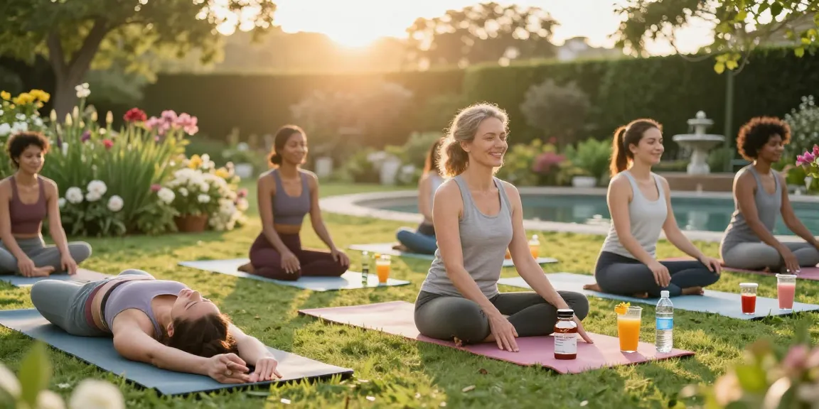 Premium astaxanthin supplements enhancing wellness in a serene yoga garden.