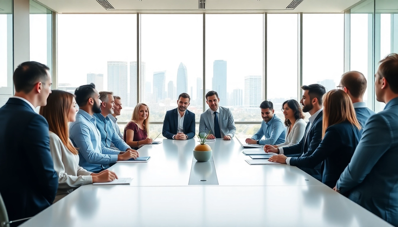 Engaged team discussing strategies in a modern Australian office setting.