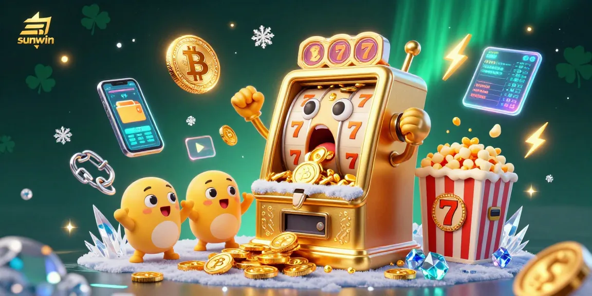Watch the sunwin slot machine celebrate a jackpot with gold coins and cheering machines in a vibrant casino scene.