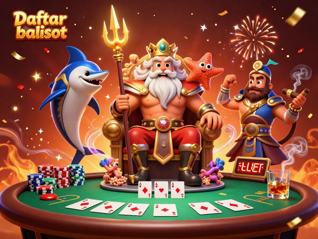 Experience the excitement of Daftar balisot with Neptune's casino kingdom featuring poker elements and vibrant details.