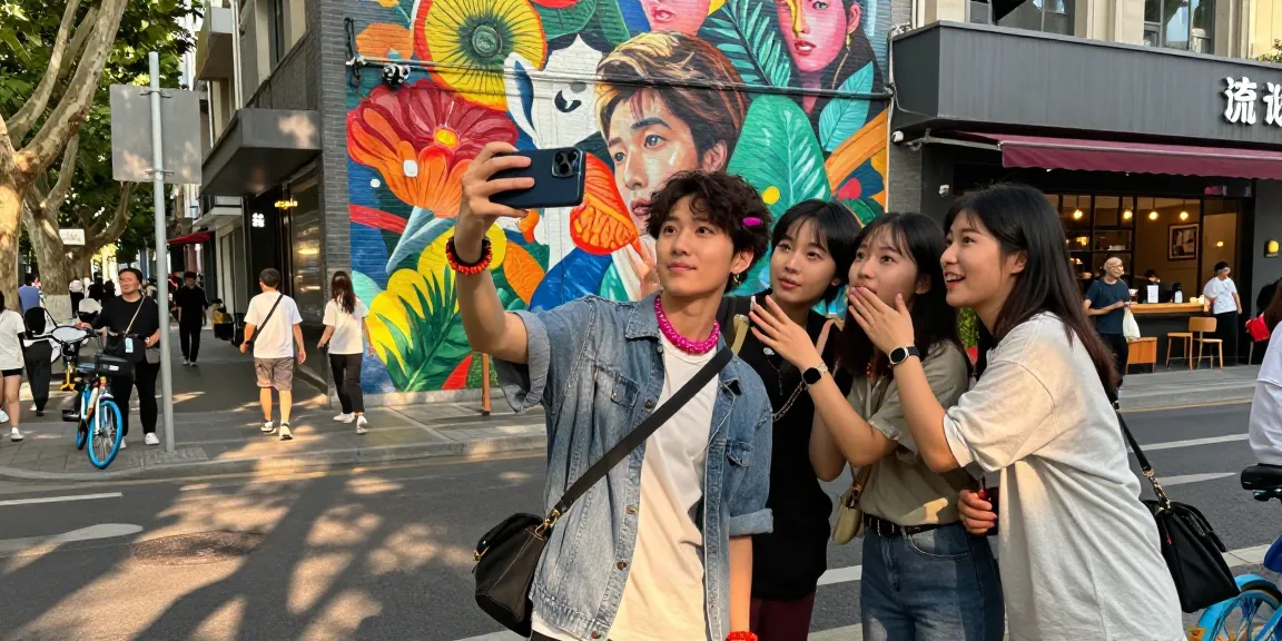 Young person finding out which celebrities look alike while capturing a selfie in an urban setting.