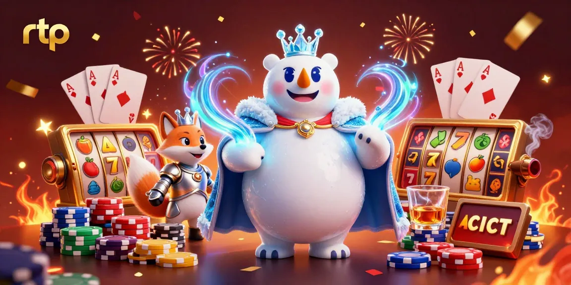 Bermain slot RTP tinggi dengan karakter beruang kutub raja, simbol keberuntungan dan jackpot bertebaran di sekitar mereka.