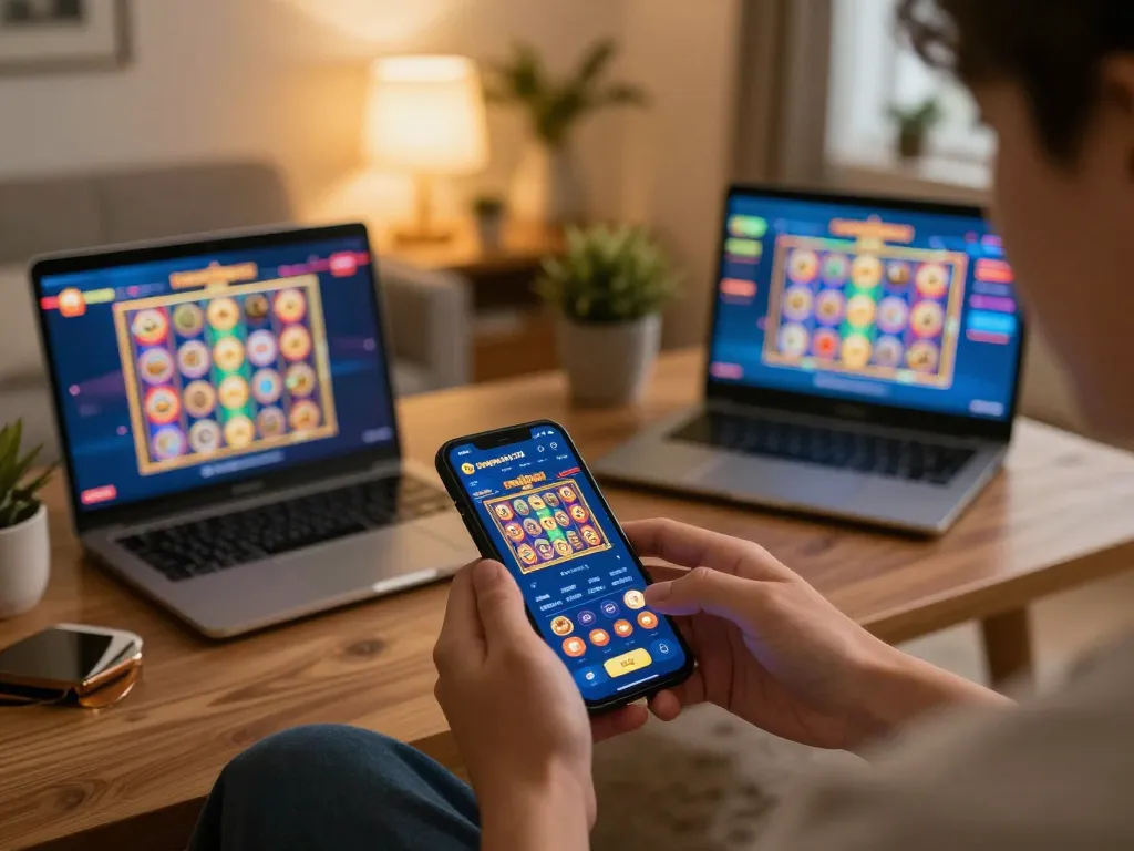 Player enjoying the kinggaruda138 online casino app on a smartphone, showcasing a dynamic mobile gambling scene