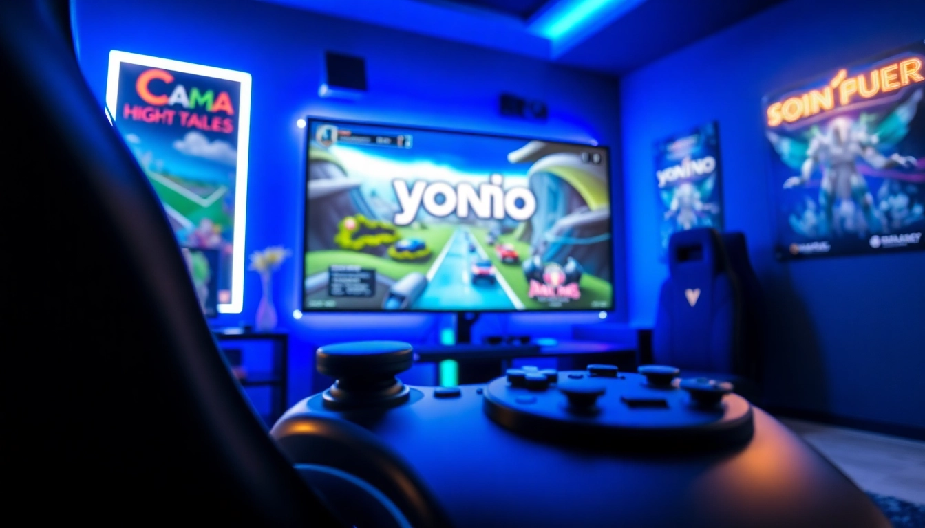 Engage with yono game on a high-resolution display in a vibrant gaming room.