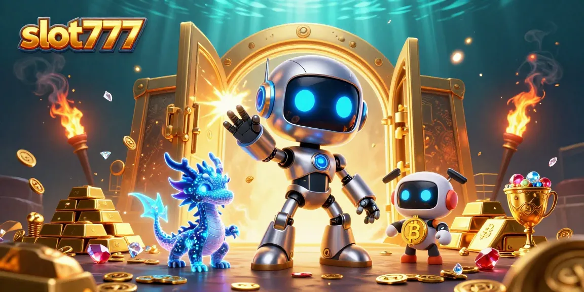 Experience thrilling slot777 games with a futuristic cyberpunk robot, treasure, and HD graphics.