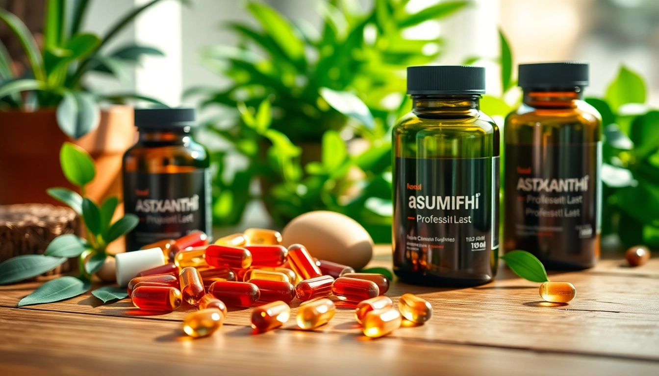 Explore optimal astaxanthin dosage through detailed health supplements arranged artfully.