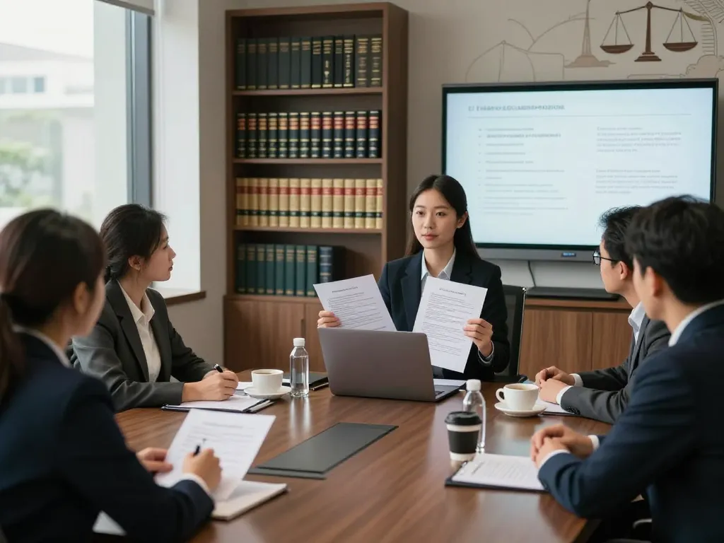 Client meeting with USA lawyers discussing legal strategies in a modern office