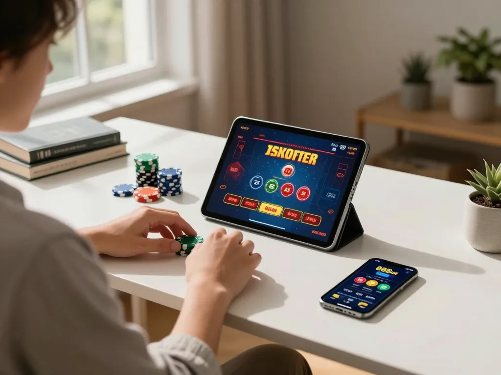 Engaging in live casino games on 888vnd app from a modern home setup with strategic elements visible.