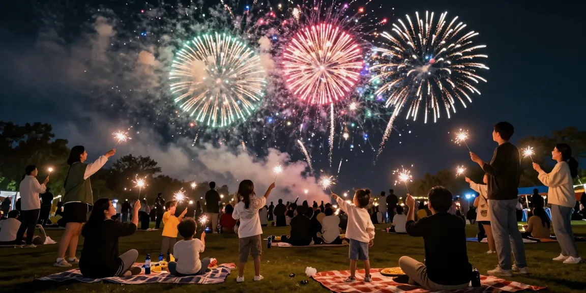 Engaging community celebration featuring a vibrant fireworks display and families enjoying wholesale fireworks.