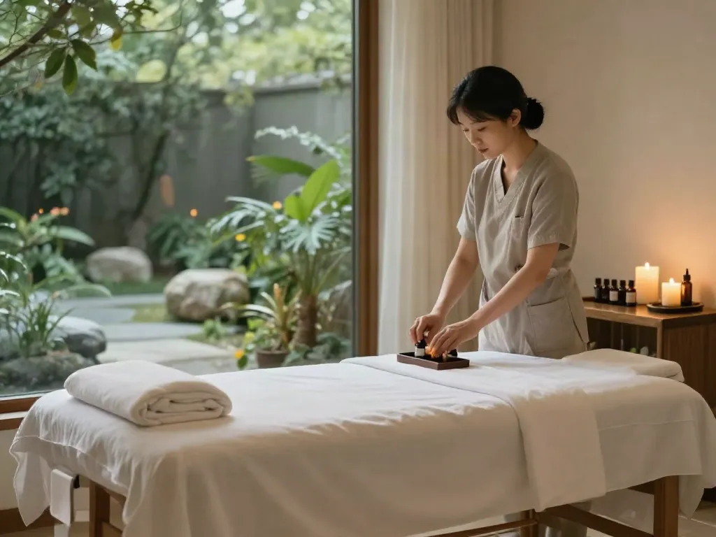길동출장마사지 at a tranquil spa with calming massage setup