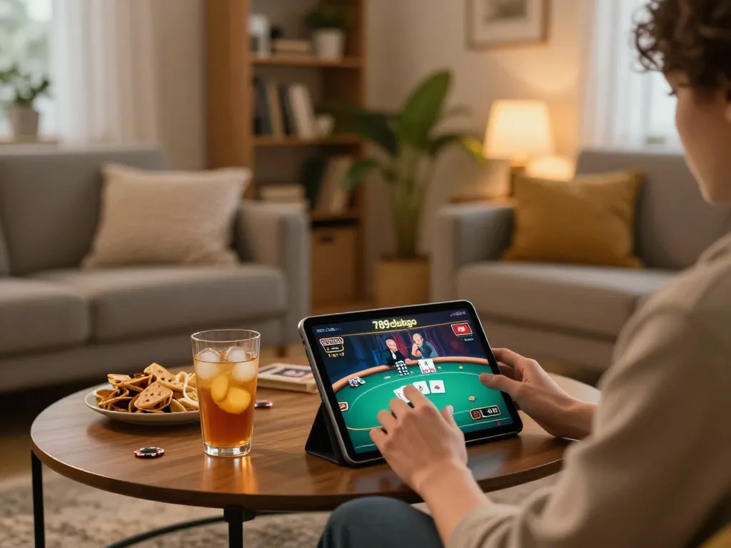 Engaging in online casino gaming on 789clubgo with a relaxing home setup.