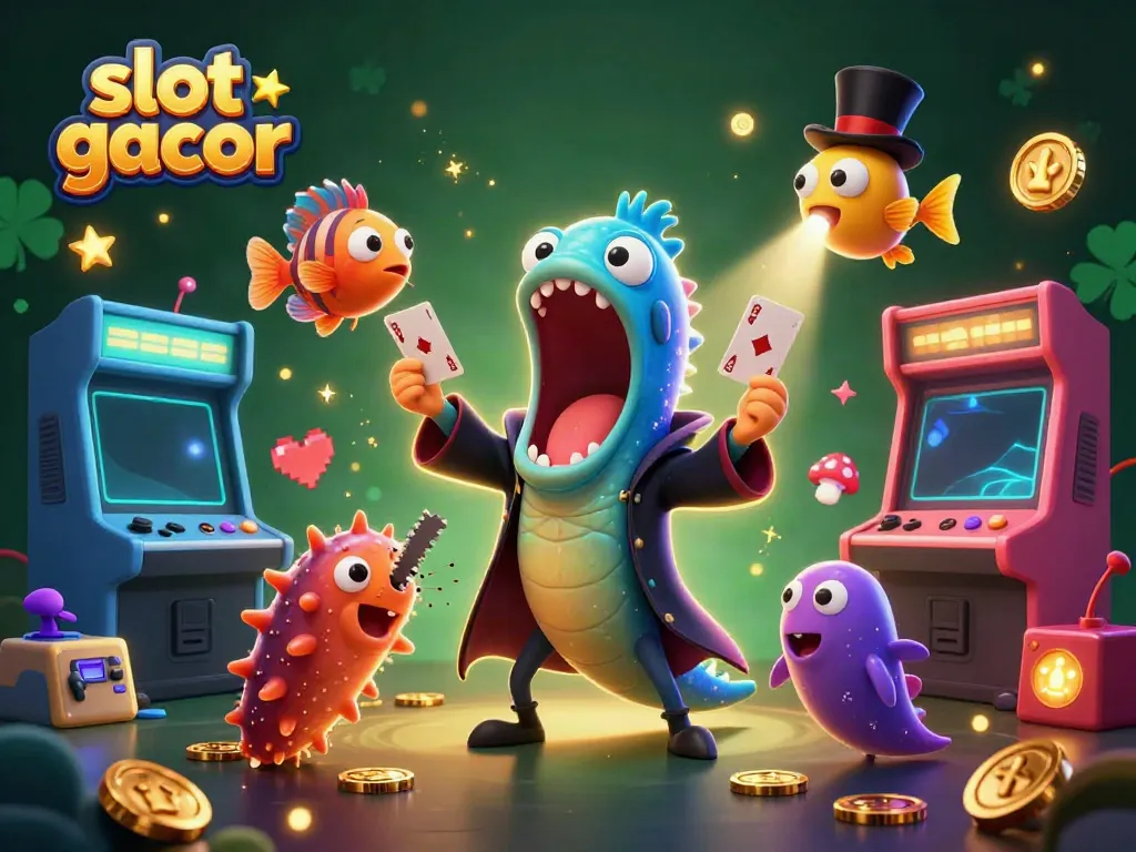 Experience slot gacor fun with a magical scene featuring a gulper eel and anglerfish in a vibrant casino