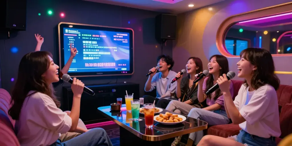강남 달토에서 즐거운 노래 파티를 즐기는 친구들 모습