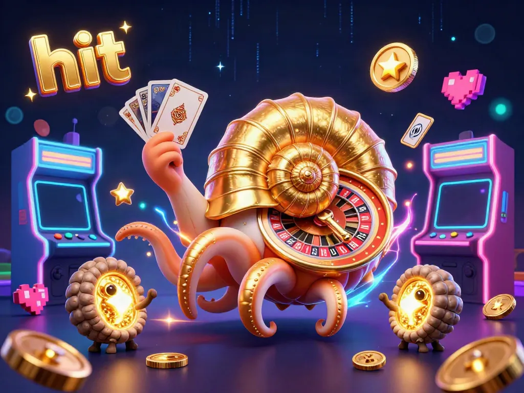 Experience the hit excitement of casino gaming with a vibrant 3D illustration featuring dynamic characters and elements.