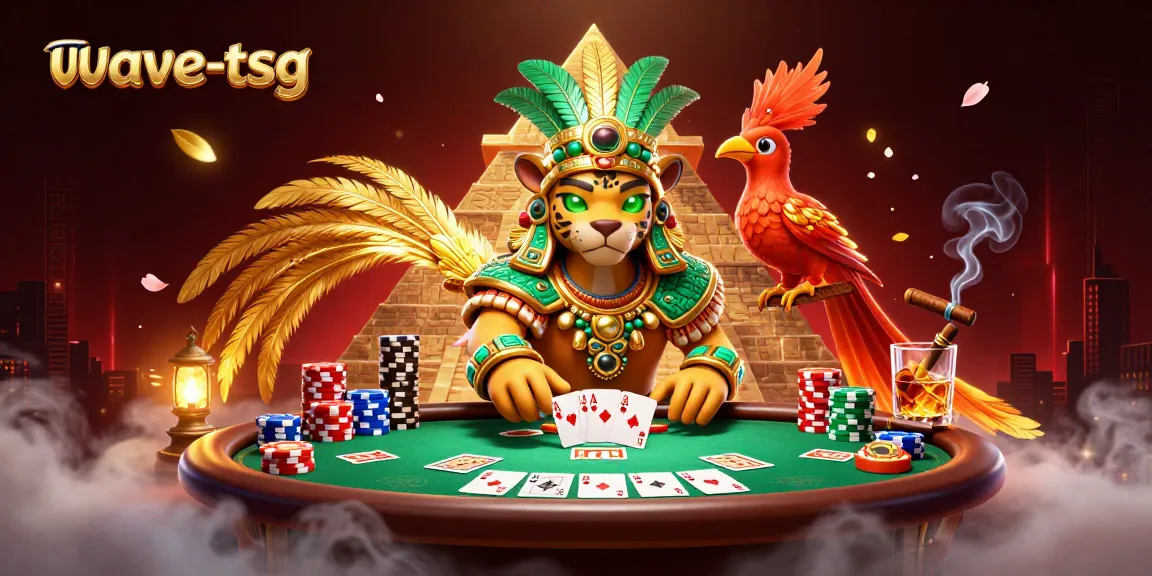 Experience the thrill as wave-tsg highlights a 3D Mayan jaguar priest at a vibrant poker scene.