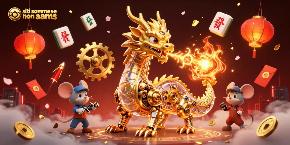 Gioca su siti scommesse non AAMS con un drago d'oro meccanico in un'illustrazione 3D vibrante.