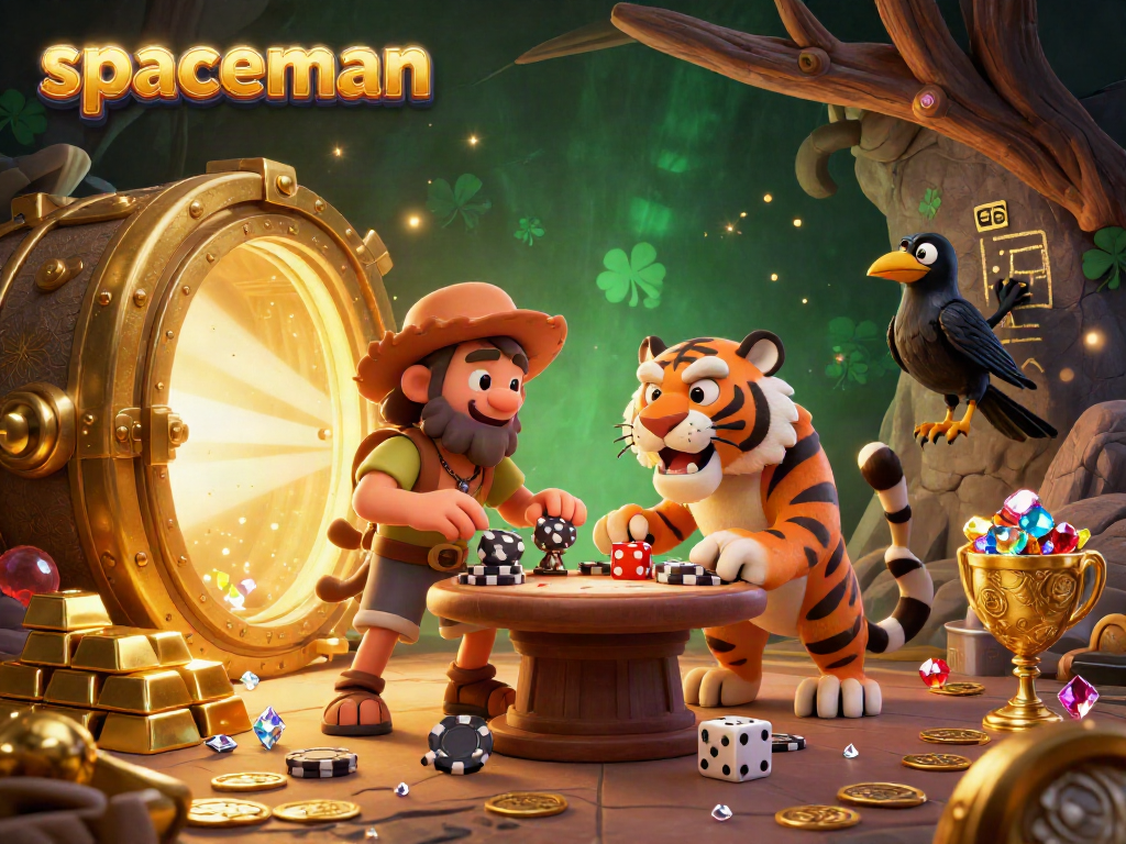 Engage with the spaceman in this colorful prehistoric casino scene, filled with treasures and high-stakes excitement.