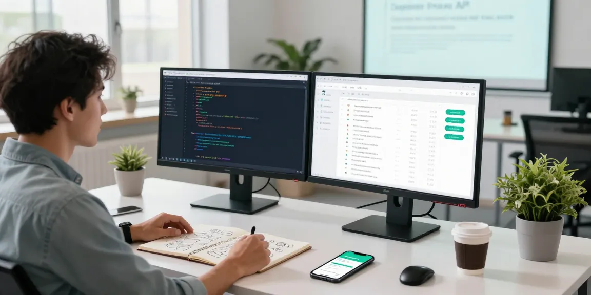 Age verification system integration in a modern office, showcasing a coder at work.