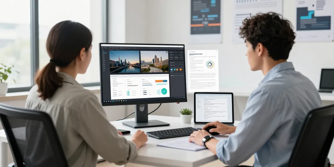 AI image detector showcased in a high-tech office, verifying content integrity and safety.