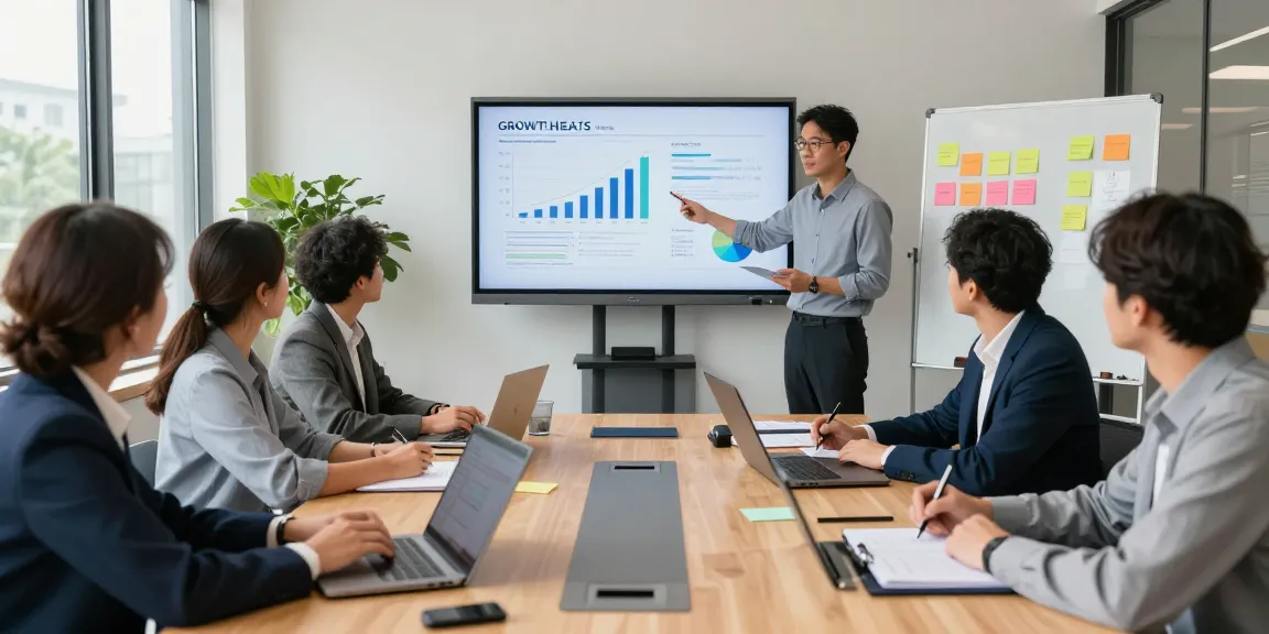 Dynamic team brainstorming at https://www.startsomethingpc.com, showcasing growth strategies and data analysis in a modern office.