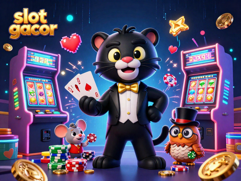 Experience thrilling slot gacor gaming with stylish characters in a vibrant casino scene filled with action.