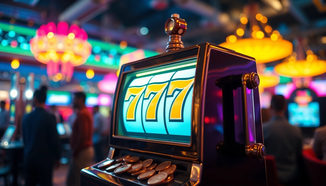 Menangkan hadiah di slot777 dengan mesin slot berwarna-warni yang mengkilap dan koin berkilau.