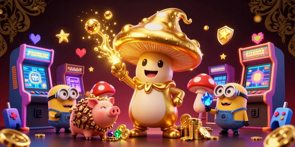 Join the excitement at new123b with a magical golden wizard and treasure-hunting pig in this casino scene!