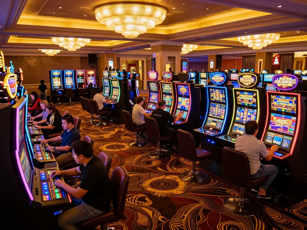 Houston Personal Injury Attorney engaged in strategic gameplay at a vibrant casino floor, capturing the excitement of gaming.