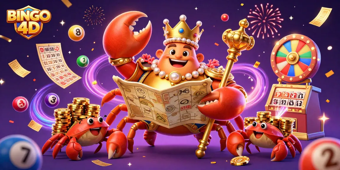 BINGO4D menghadirkan petualangan bingo seru dengan karakter krustasea emas yang memukau dan elemen permainan menarik.