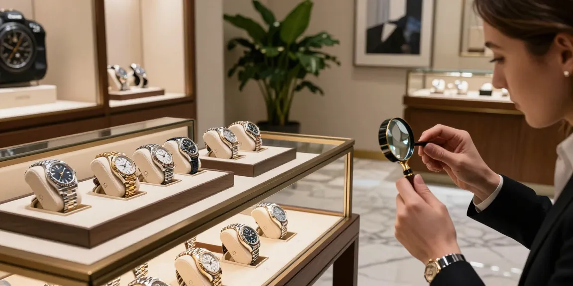 Discover exquisite rolex super clone watches beautifully displayed in a luxury boutique.