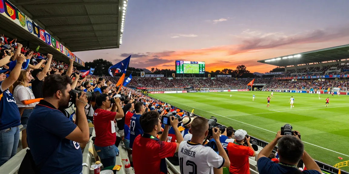 Exciting koora live football match with cheering fans and players in action.