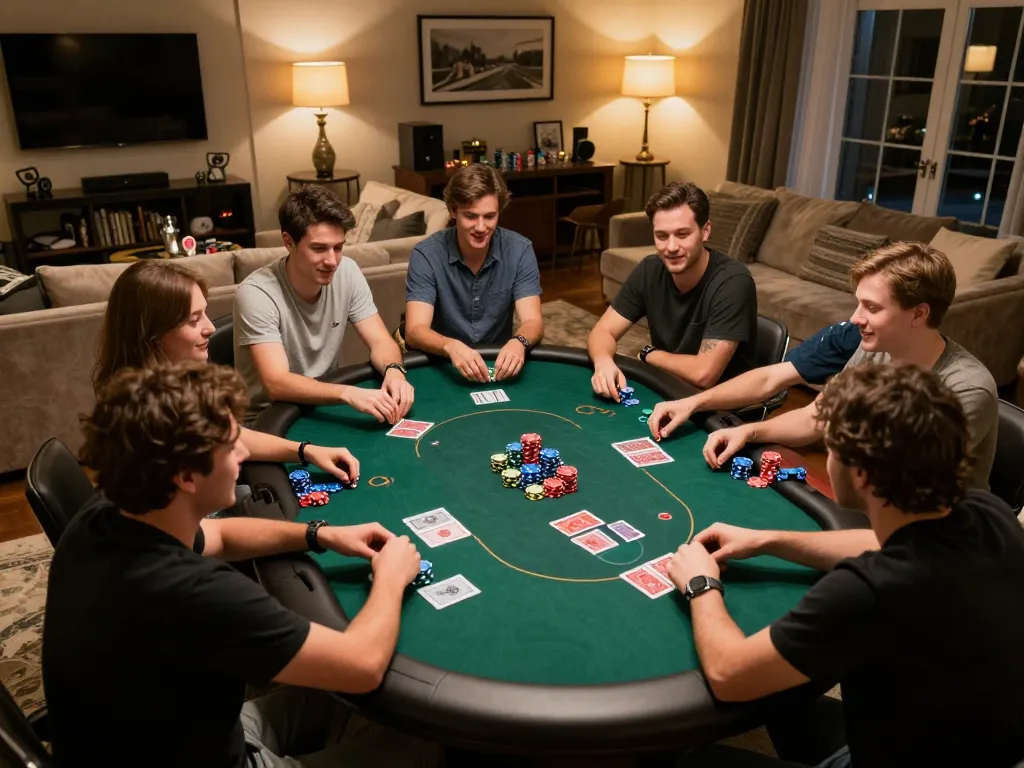 RIKVIP players enjoying a strategic poker game night with vibrant chips and warm lighting