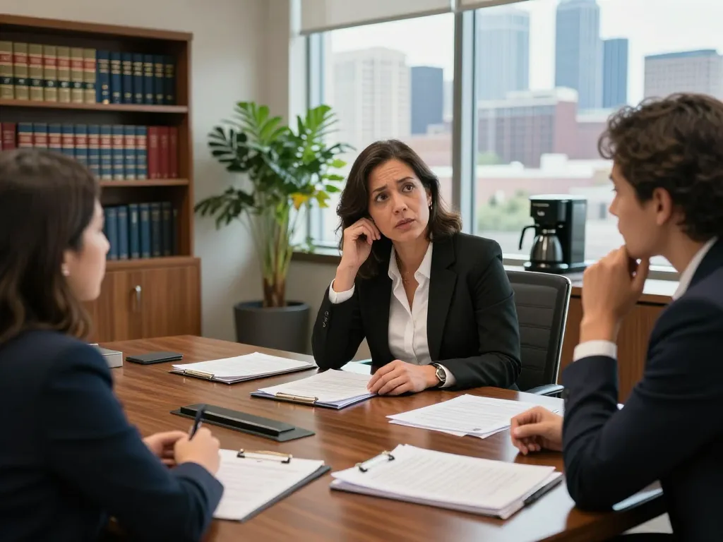 Houston Personal Injury Attorney Sue E. West consulting a client in a professional office setting.