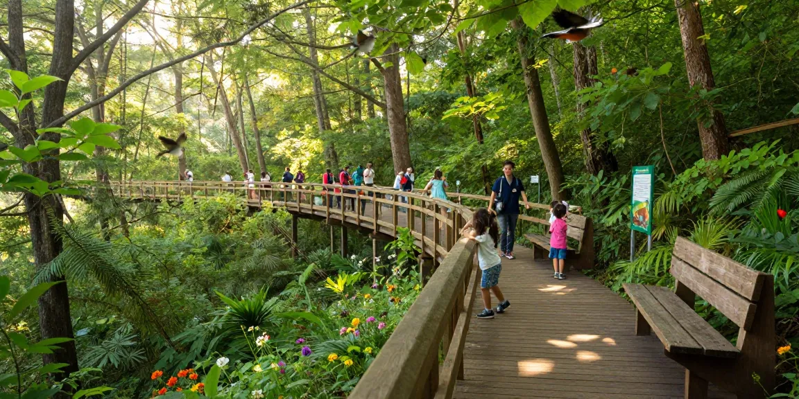 Treetop Walkway offering an immersive forest experience with visitors exploring elevated paths among lush greenery.