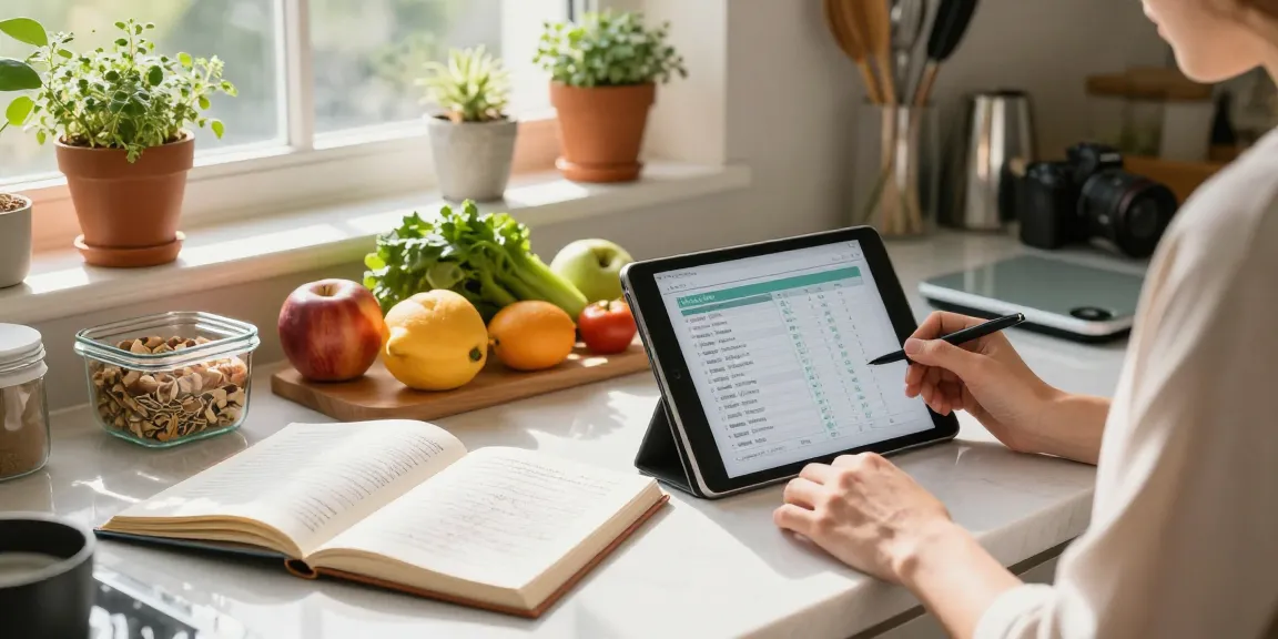 The best food tracker in an inviting kitchen setting with fresh ingredients and meal logging.