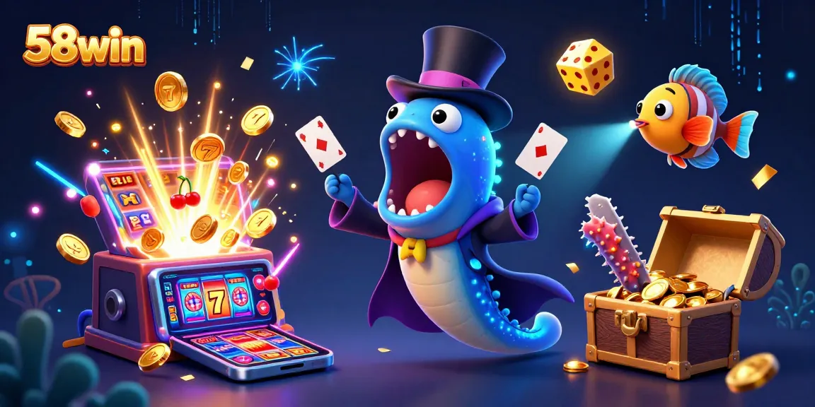 Engage in thrilling slots at 58win with vibrant 3D casino characters and dynamic jackpot scenes.