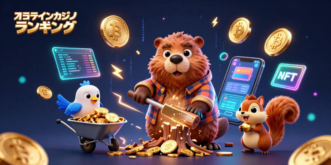 オンラインカジノ ランキングのための金のコインを集めるリスとビーバーのキャラクターたち
