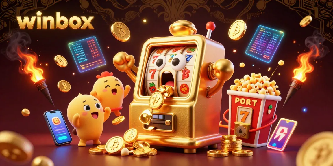 Winbox reveals a joyous jackpot animation with golden slot machines and bright coins, symbolizing winning player excitement.