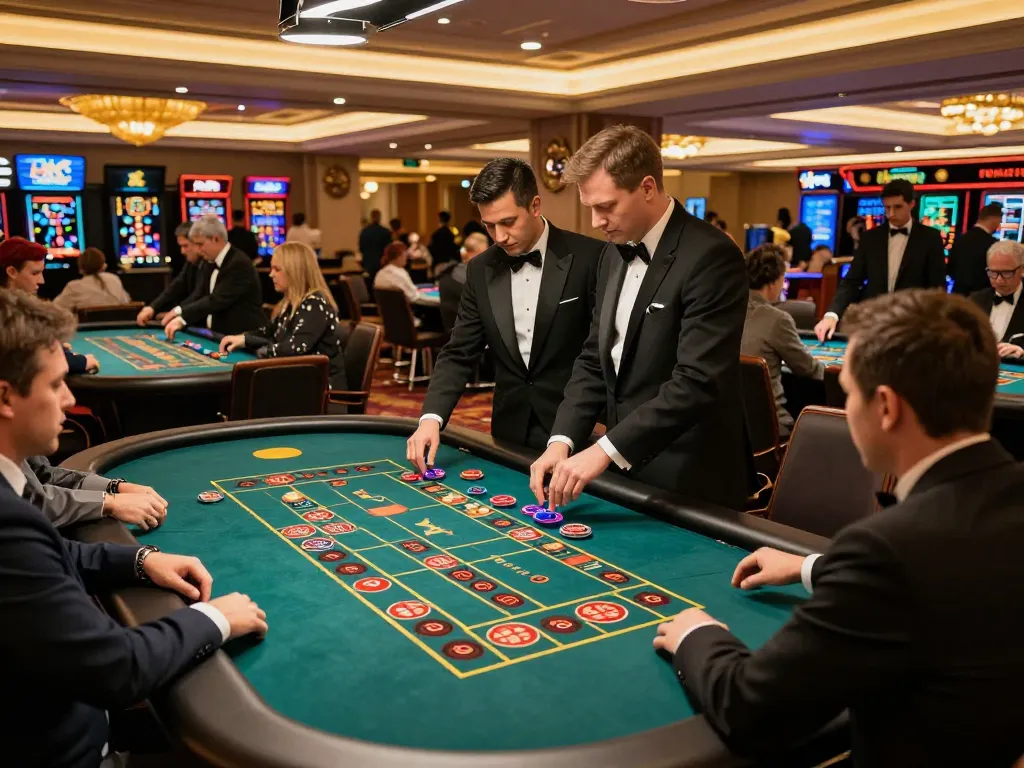 tg88 players enjoy spinning roulette wheels in a vibrant casino atmosphere
