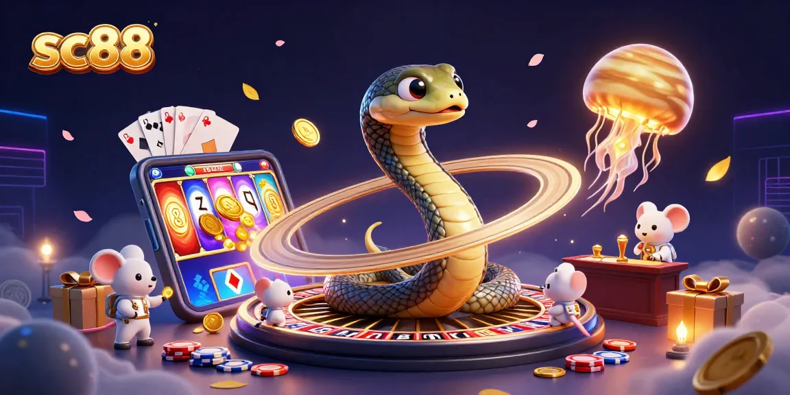 Place bets in the cosmic casino of sc88 with 3D characters and game elements illustrated.