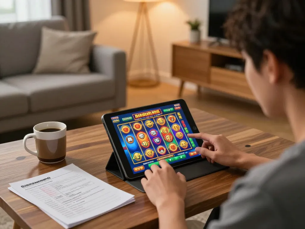 pengguna bintangmpo menikmati permainan slot di tablet dengan catatan strategi dan suasana bermain yang nyaman