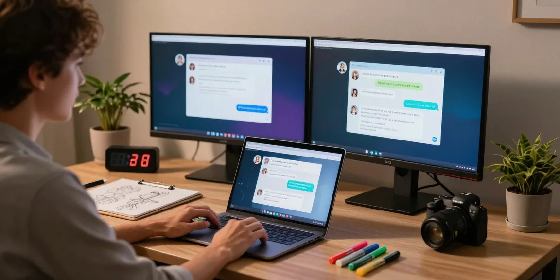 Engage freely in nsfw ai chat within a modern digital workspace, featuring interactive AI displays, personal design tools, and a cozy atmosphere.