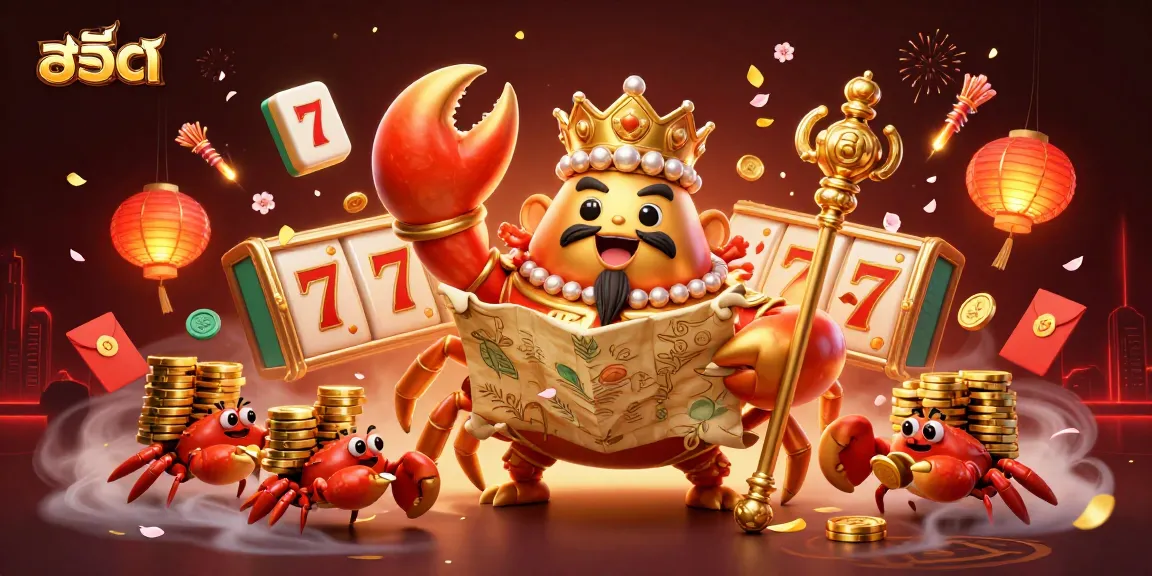 Engage in exciting สล็อต gameplay with a golden crab emperor and immersive casino elements.