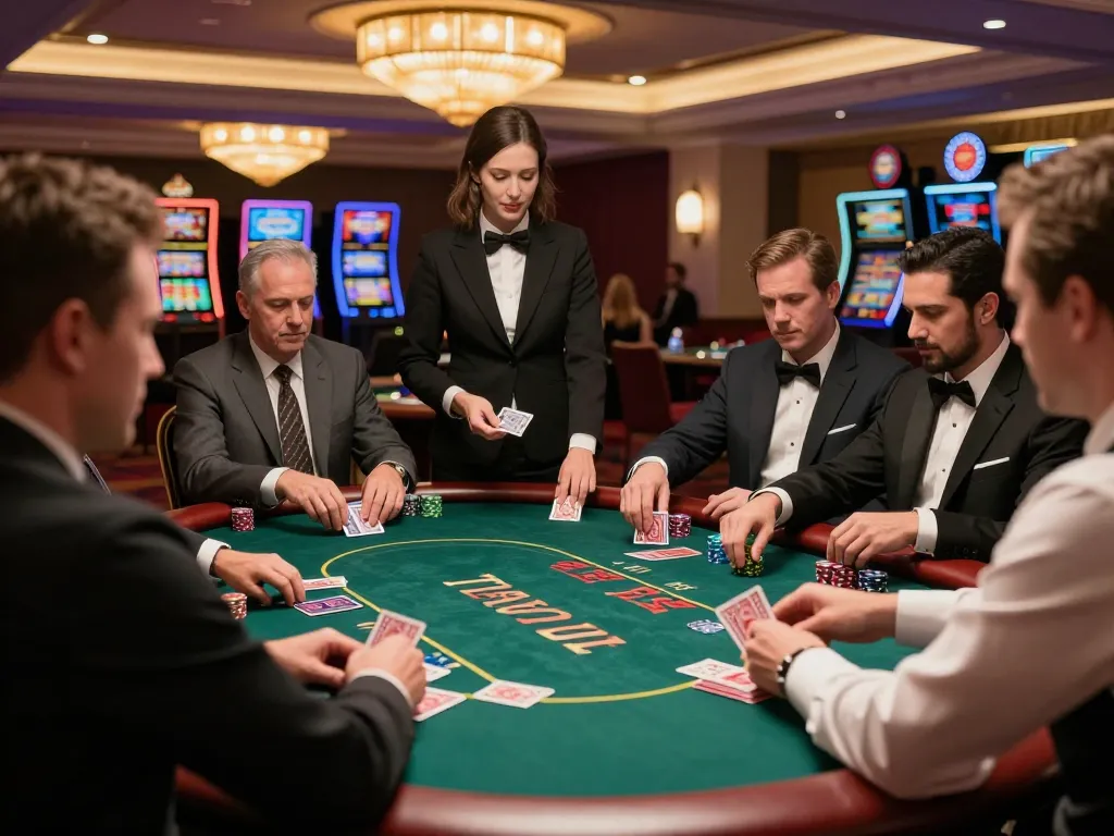 hay88x players enjoying a thrilling poker game at a luxurious table with strategic play